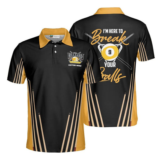 I’m Here To Break Your Balls Billiards Polo, Custom Name Pool Shirt, 9 Ball Cues Graphic, Funny Men’s League Jersey, Player Gift