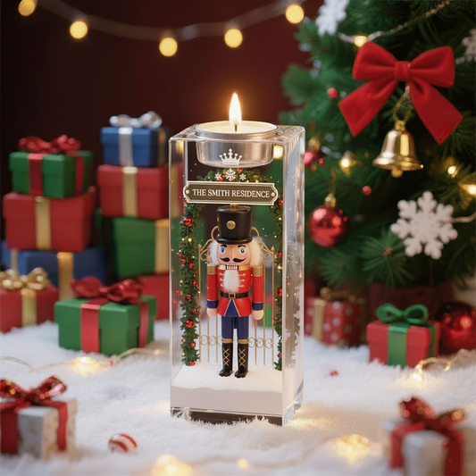 🎖 Nutcracker Guard Candle – Personalized Christmas Soldier Acrylic Decor