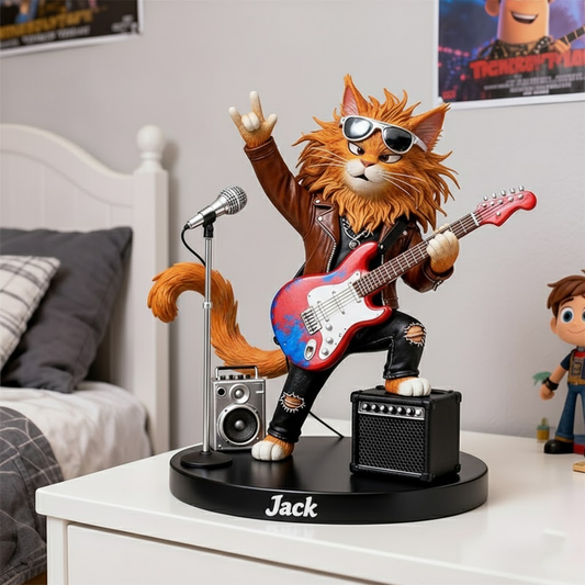🐱 Custom Cat Guitarist Figurine – Personalized Rockstar Animal Music Lover Gift