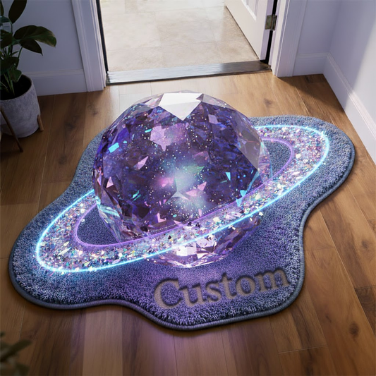 Crystal Galaxy Planet 3D Rug — Amethyst Sparkle Rings — Custom Name