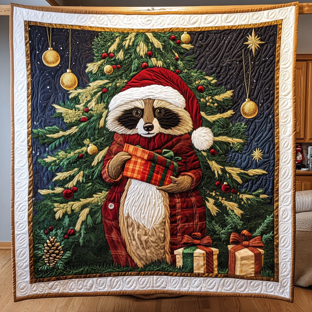 Cozy Racoon with a Festive Spirit Quilt