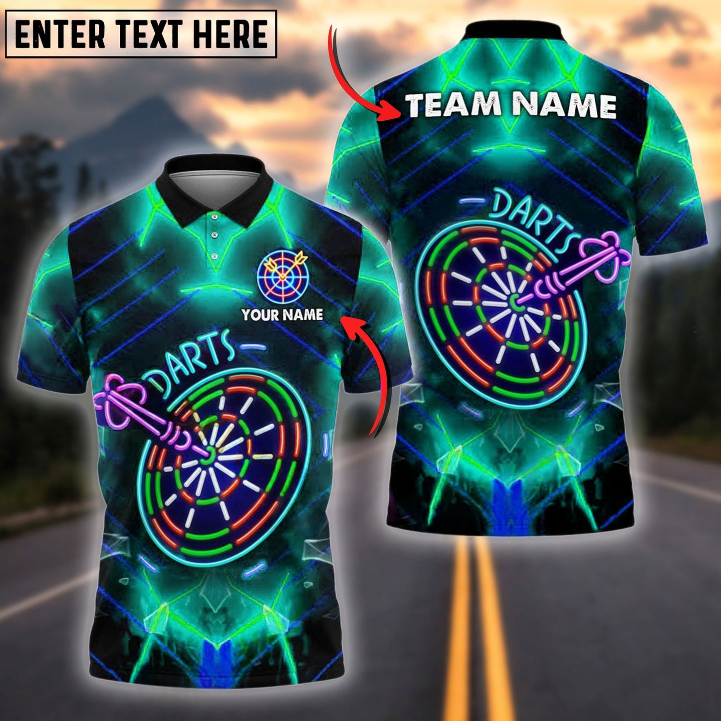 Darts Neon Glow Personalized Name, Team Name Shirt (4 Colors)