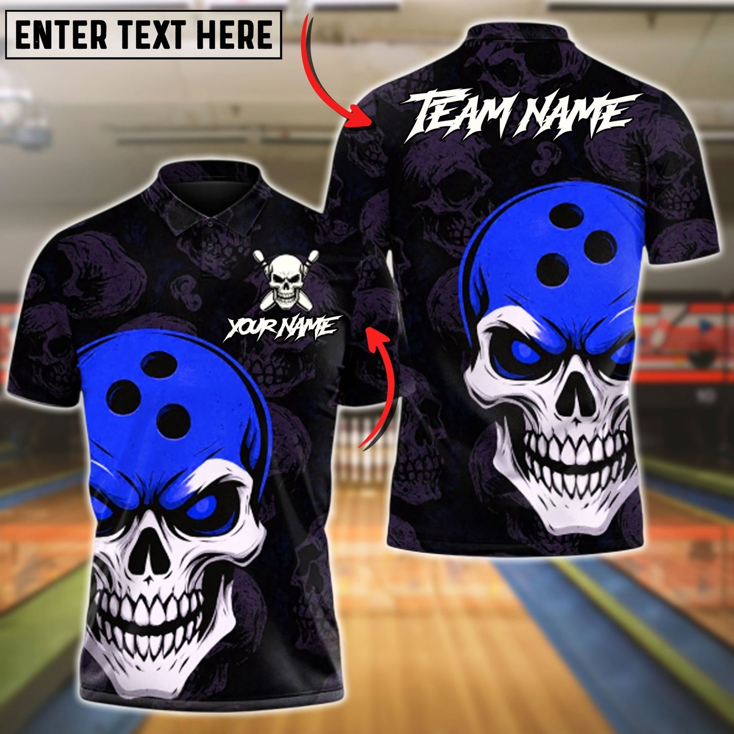 Bowling And Pins Skull Head Customized Name, Team Name 3D Shirt (4 Colors)