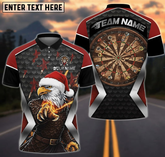 Santa Eagle Darts Polo — Hex Armor Front & Wooden Board Back — Personalized Team Jersey