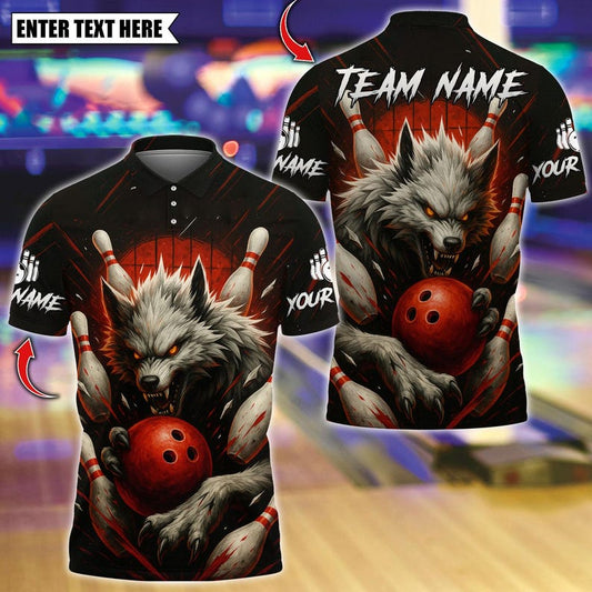Custom Bowling And Savage Wolf Polo, Personalized Bowling Polo for Men & Women, Personalized Name Team 3D Shirt, Gift For Man
