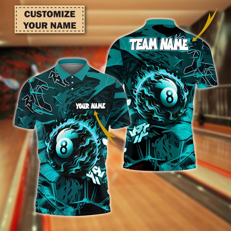 Abstract Power 8-Ball Billiard 3D Shirt – Personalized with Name or Team, Available in 4 Multicolor Options, Gift For Dad.