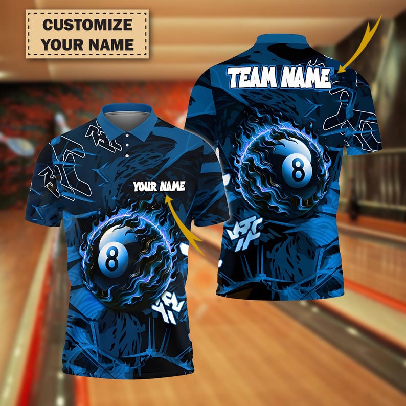 Abstract Power 8-Ball Billiard 3D Shirt – Personalized with Name or Team, Available in 4 Multicolor Options, Gift For Dad.