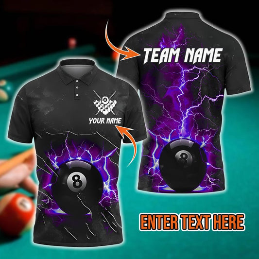 Custom Ball 8 Pool Thunder Lightning Billiard Jersey Multicolor Options Personalized Name, Team Name 3D Polo Shirt, Gift For Dad, For Man.