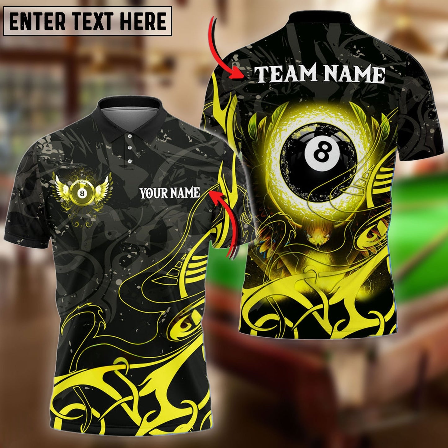 Billiards 8 Ball Wing Personalized Name, Team Name Shirt