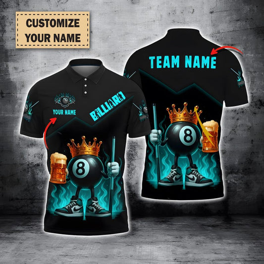 Custom Billiards 8 Ball King Pool Team Shirt, Personalized Pool Player Jersey, Funny Beer Billiard Shirt, Crown Pool Shirt with Name & Team.