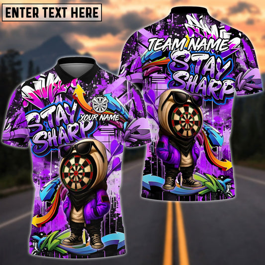Darts Graffiti Character Stay Sharp Personalized Name, Team Name Unisex Shirt (4 Colors)