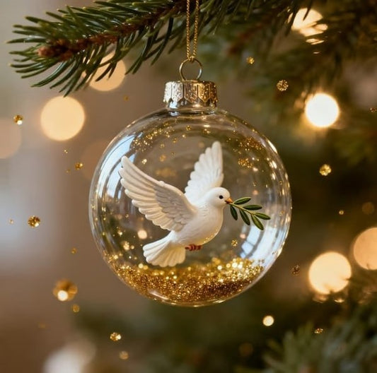 Peace Dove with Olive Branch Glass Christmas Ornament