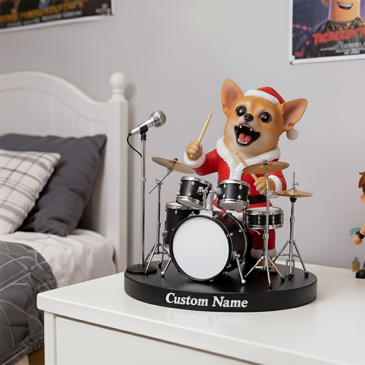 🐶 Custom Dog Drummer Figurine – Personalized Funny Animal Band Gift for Christmas