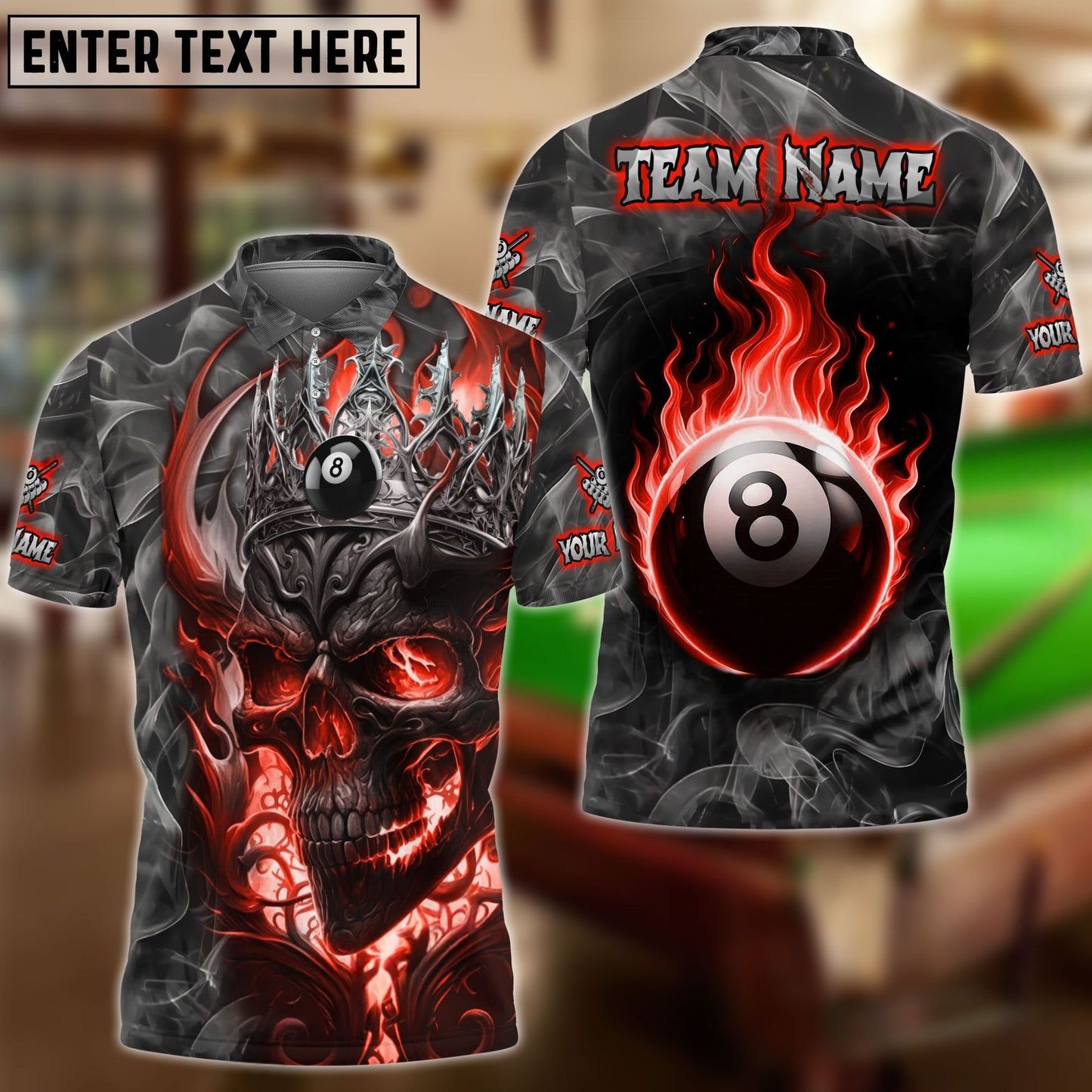 Billiards Ball 8 Flame King Skull Personalized Name Shirt
