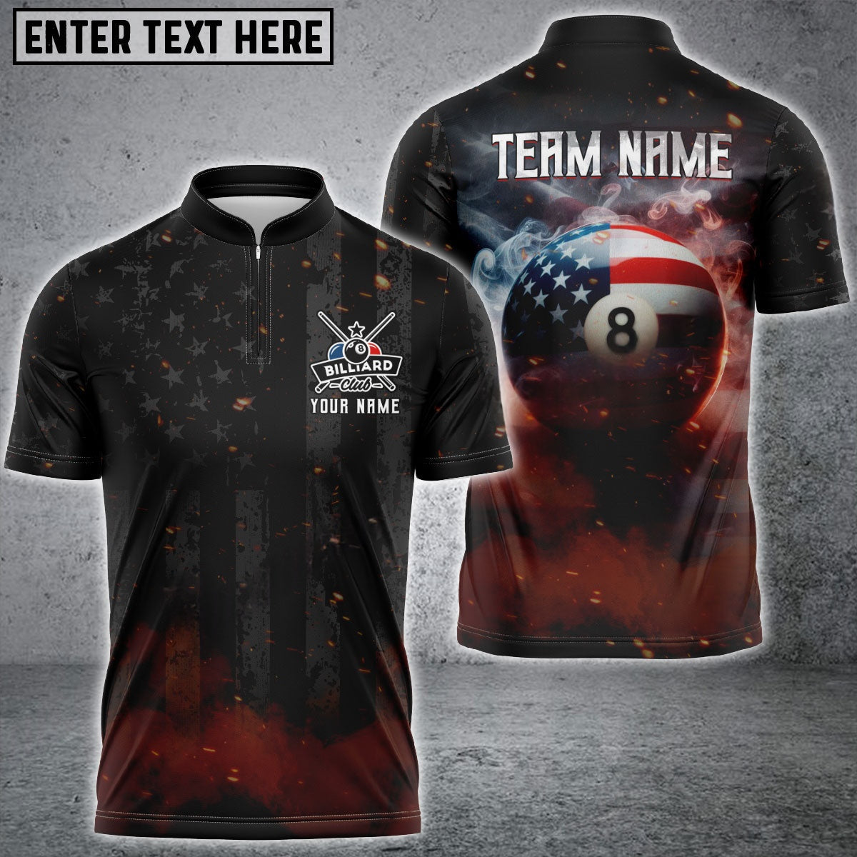 Billiards 8 Ball Smoke American Flag Personalized Name, Team Name Shirt