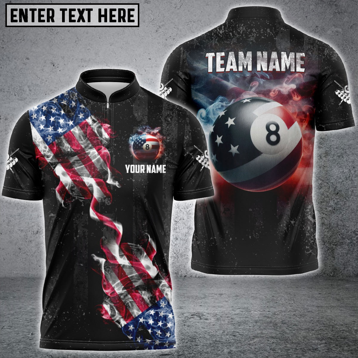 Billiards Ball 8 Pool Smoke US Flag Personalized Name, Team Name Unisex Shirt