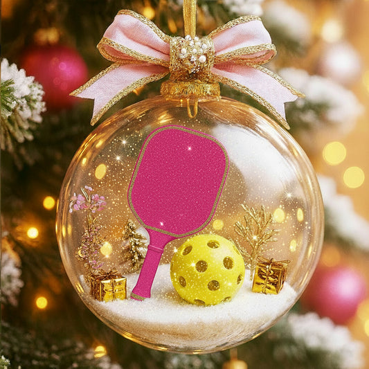 🏓 Pickleball Ornament – Fun Pink & Yellow Sports Christmas Bauble