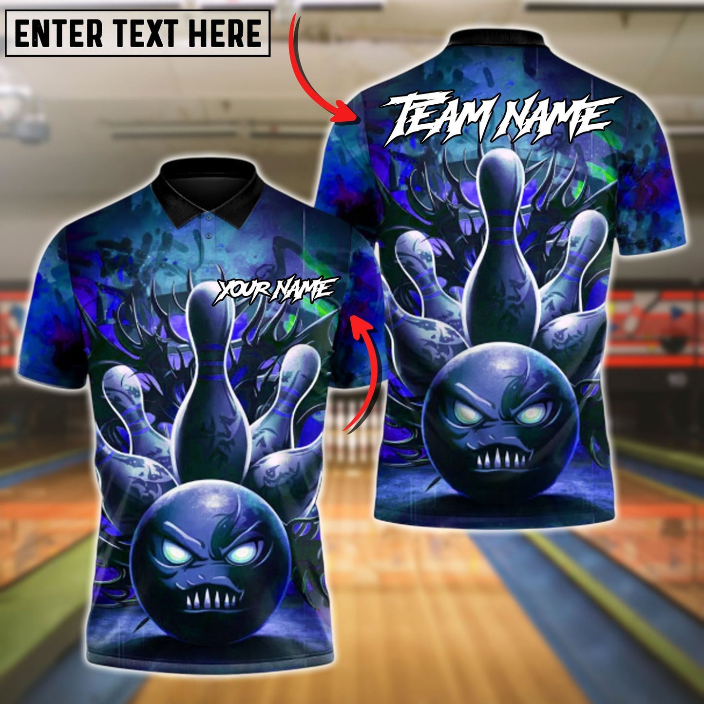 Bowling And Pins Demon Ball Customized Name, Team Name 3D Shirt (4 Colors)