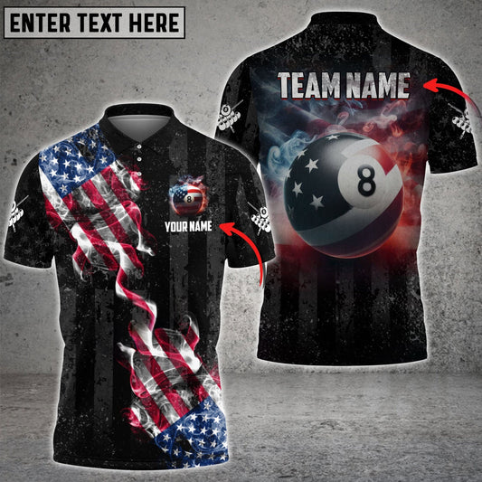 Billiards Ball 8 Pool Smoke US Flag Personalized Name, Team Name Unisex Shirt