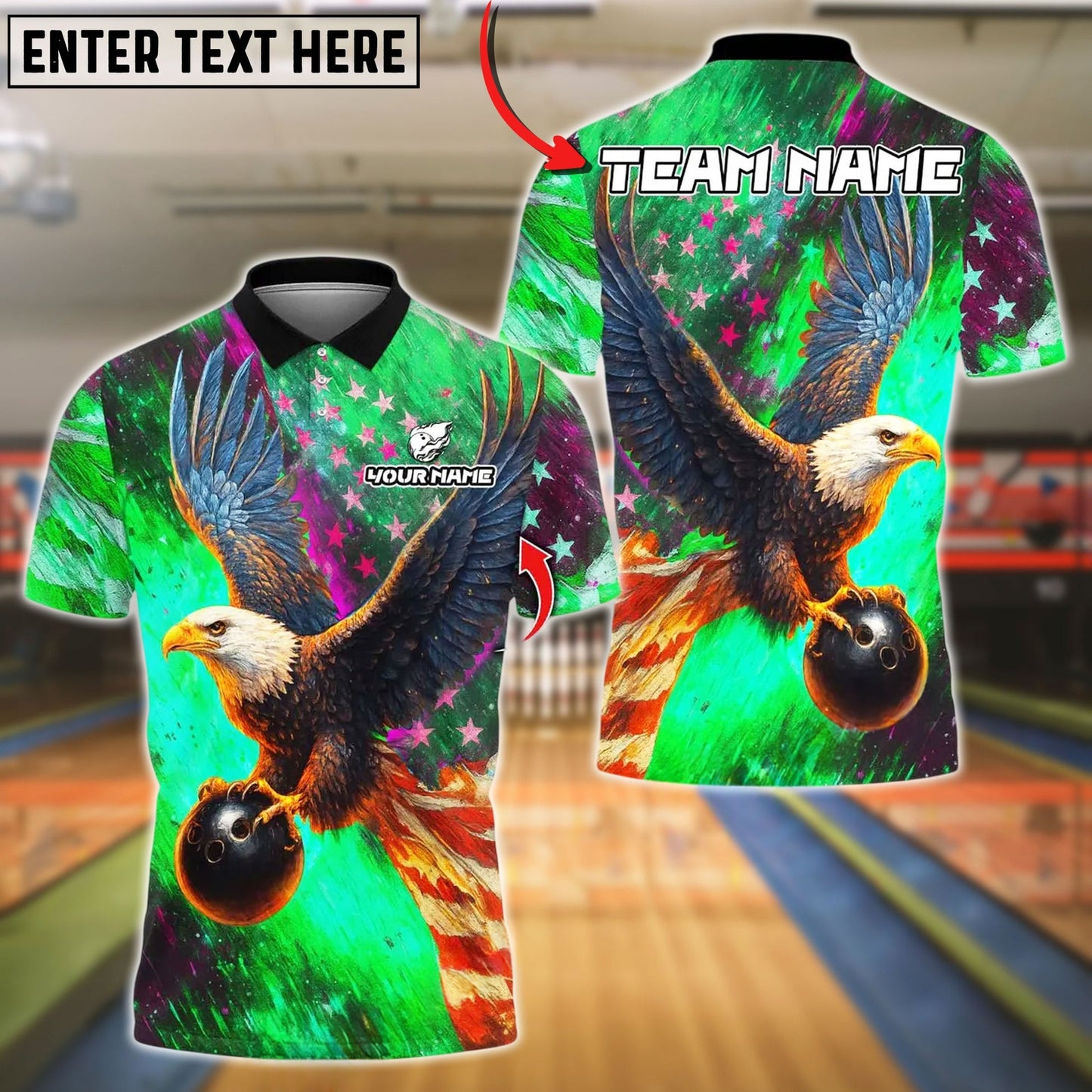 Bowling And Pins Sky Eagle US Flag Customized Name, Team Name 3D Shirt (4 Colors)