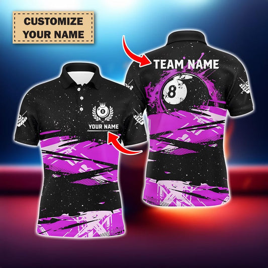 Personalized Billiard Balls Pink 3D Polo Shirts For Men, Custom Player Billiards Pool Jerseys, Best Pool Team Outfit, Player Gift Shirt.