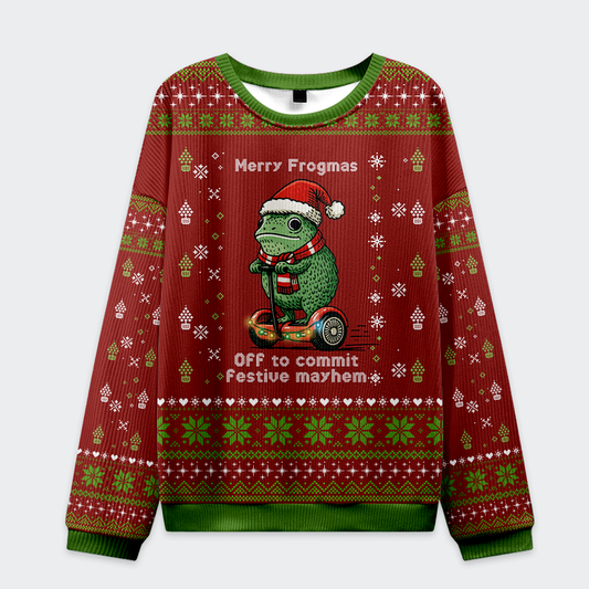 Off to Commit Frogmas Mayhem Christmas Ugly Sweatshirt