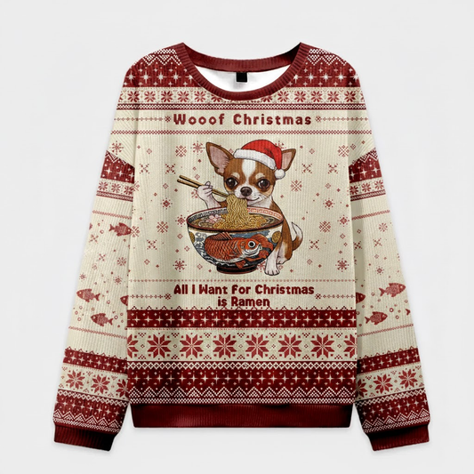🐶 Woof Christmas Ramen Sweater – Funny Dog Lover Ugly Xmas Sweatshirt