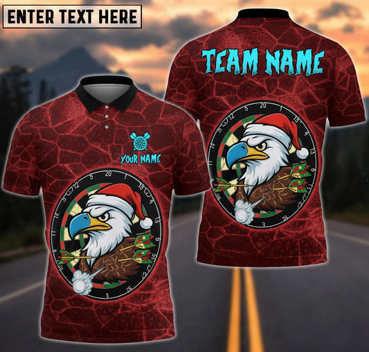 Christmas Eagle Dartboard Polo — Red Cracked Texture — Custom Name & Team