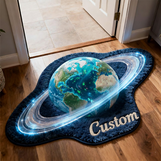 Ringed Earth 3D Rug — Luminous Orbit — Custom Name