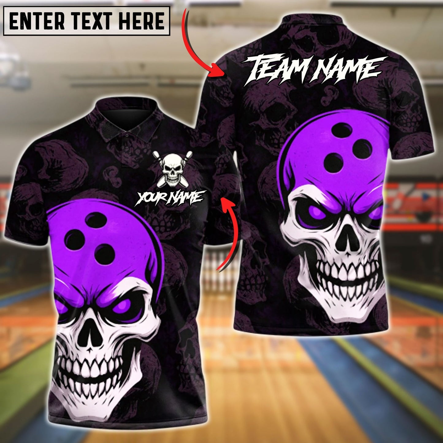 Bowling And Pins Skull Head Customized Name, Team Name 3D Shirt (4 Colors)