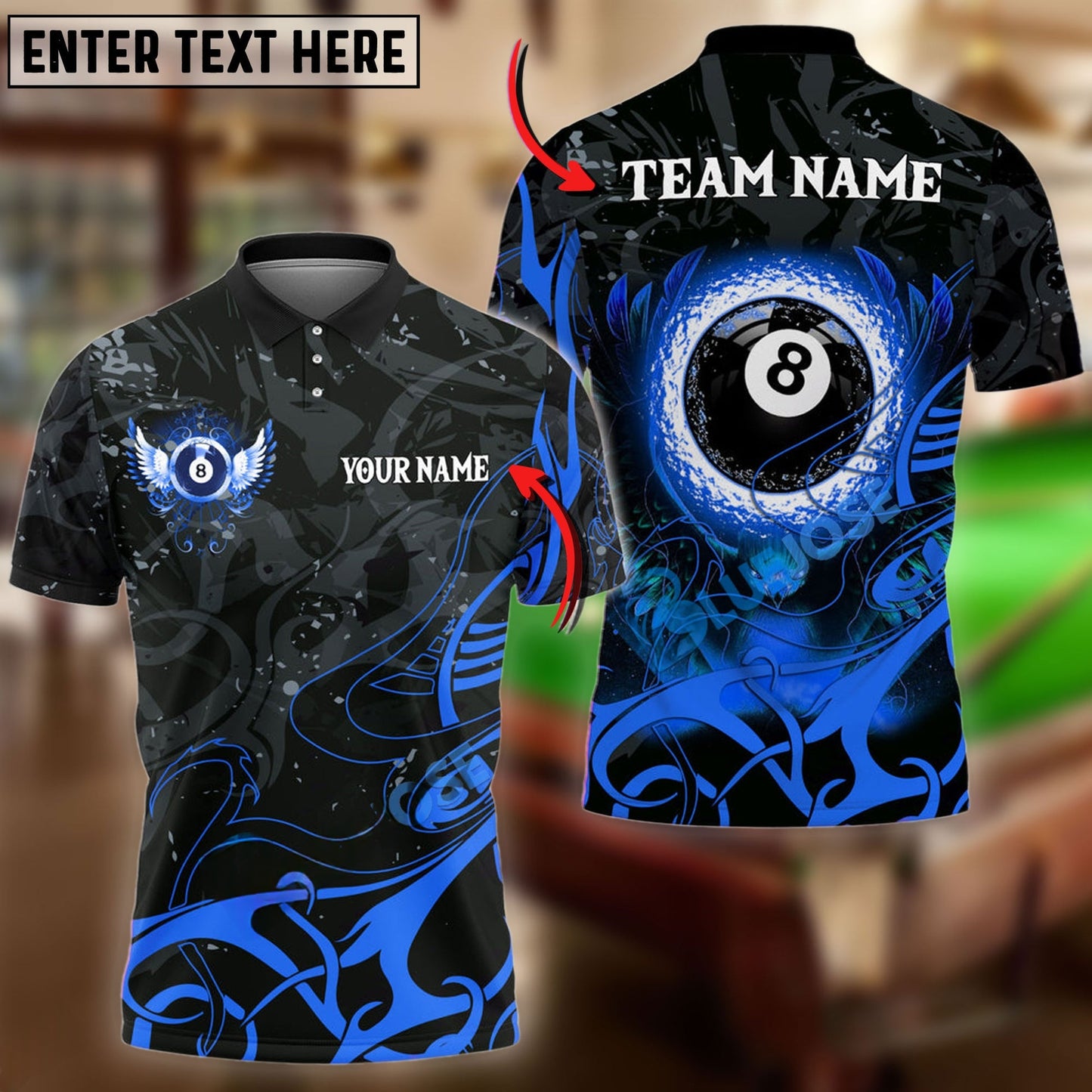 Billiards 8 Ball Wing Personalized Name, Team Name Shirt