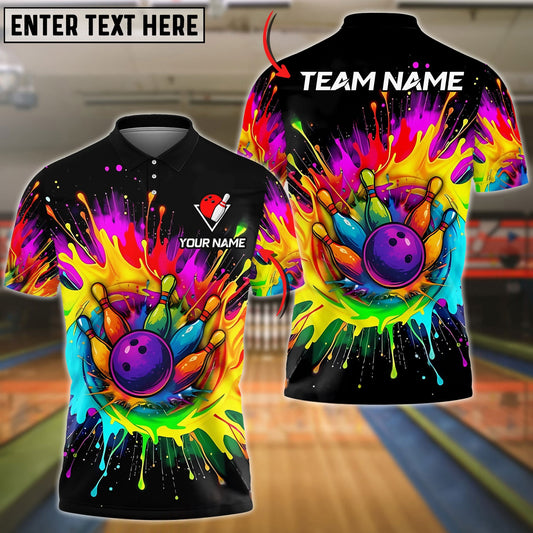 Bowling And Pins Rainbow Blast Customized Name, Team Name 3D Shirt
