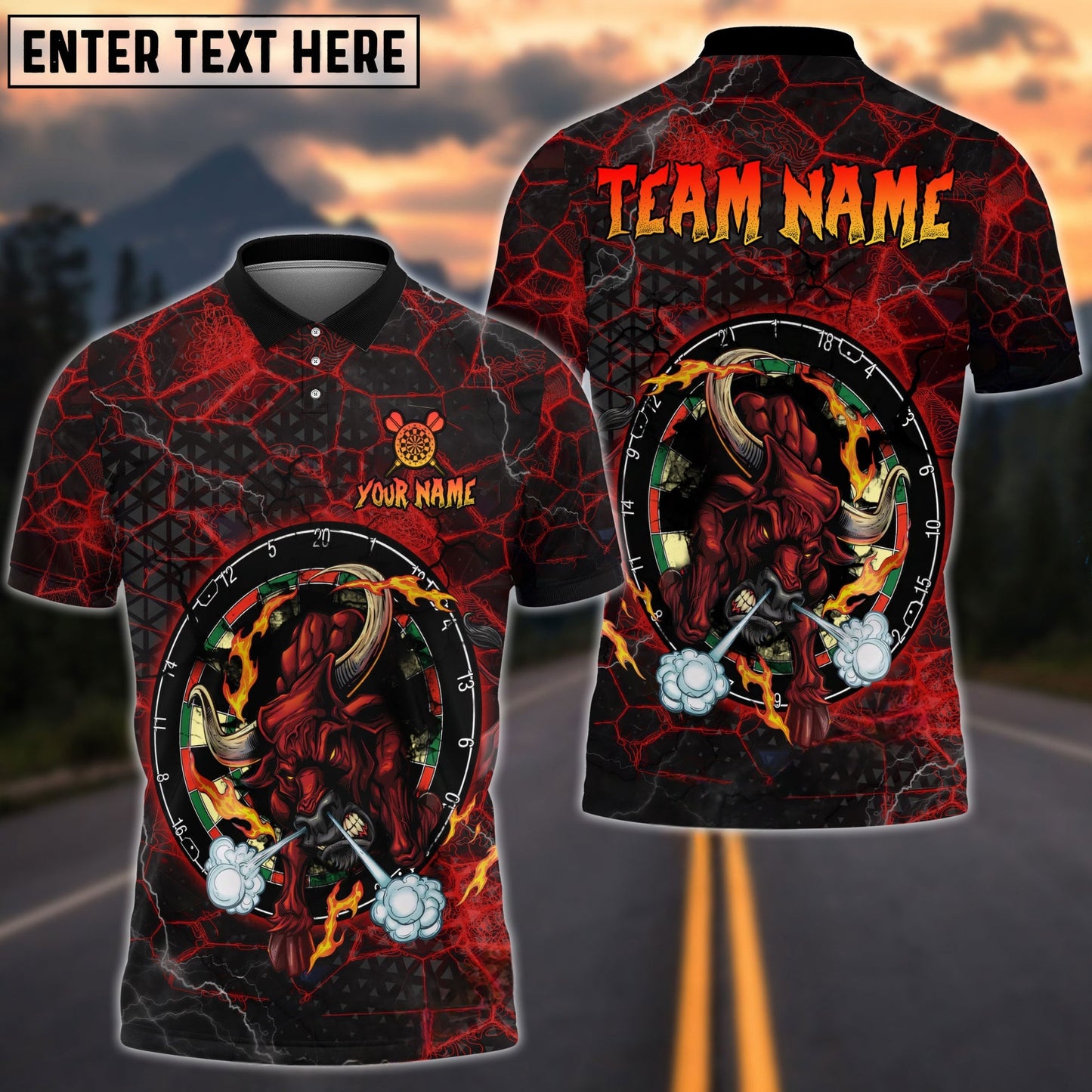 Darts Fire Red Bull Personalized Name, Team Name Shirt (4 Colors)