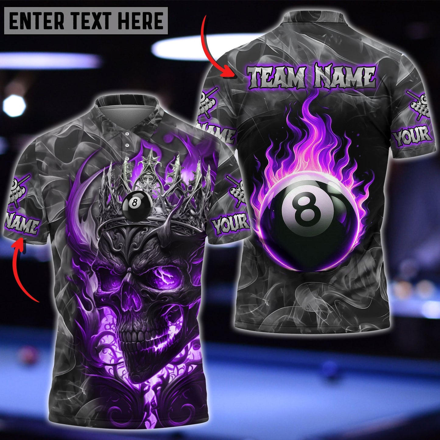 Billiards Ball 8 Flame King Skull Personalized Name Shirt