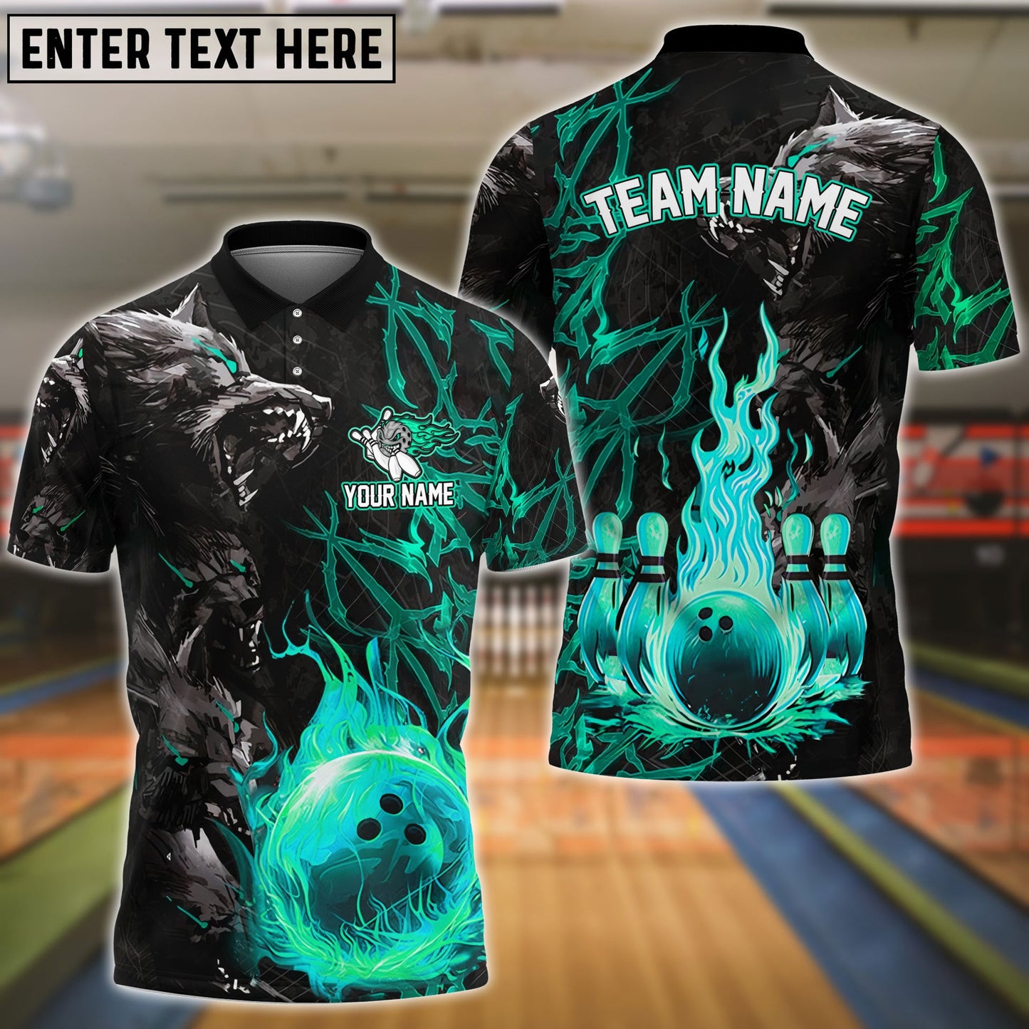Bowling And Pins Flame Wolf Multicolor Customized Name 3D Shirt (4 Colors)
