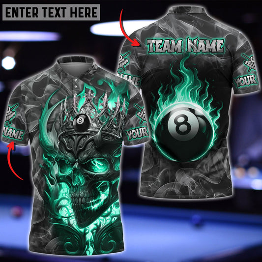 Billiards Ball 8 Flame King Skull Personalized Name Shirt