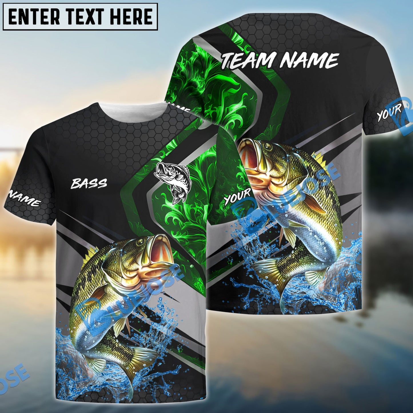 Bass Fishing Smoke Premium Custom Name & Team Name 3D Shirts Green