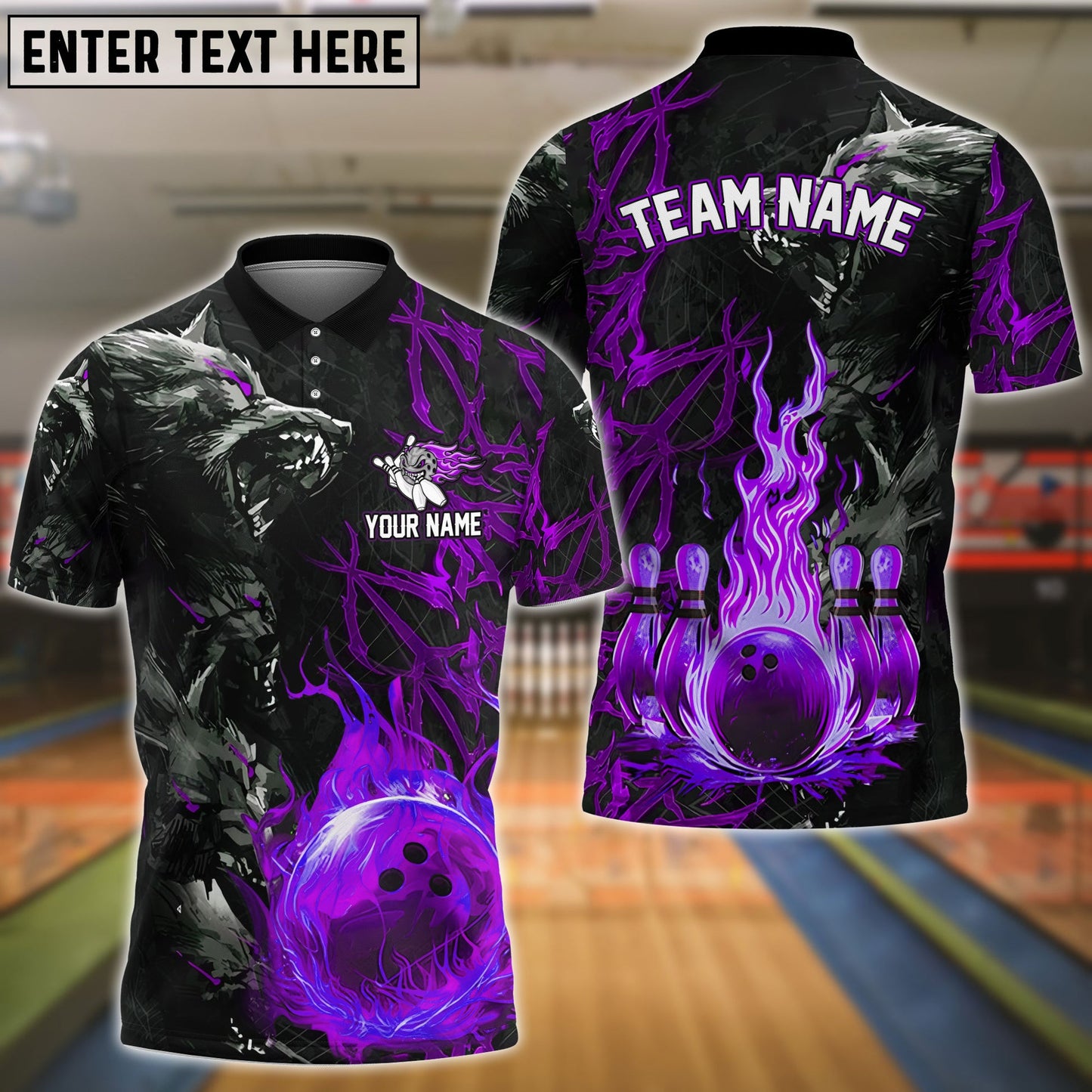 Bowling And Pins Flame Wolf Multicolor Customized Name 3D Shirt (4 Colors)