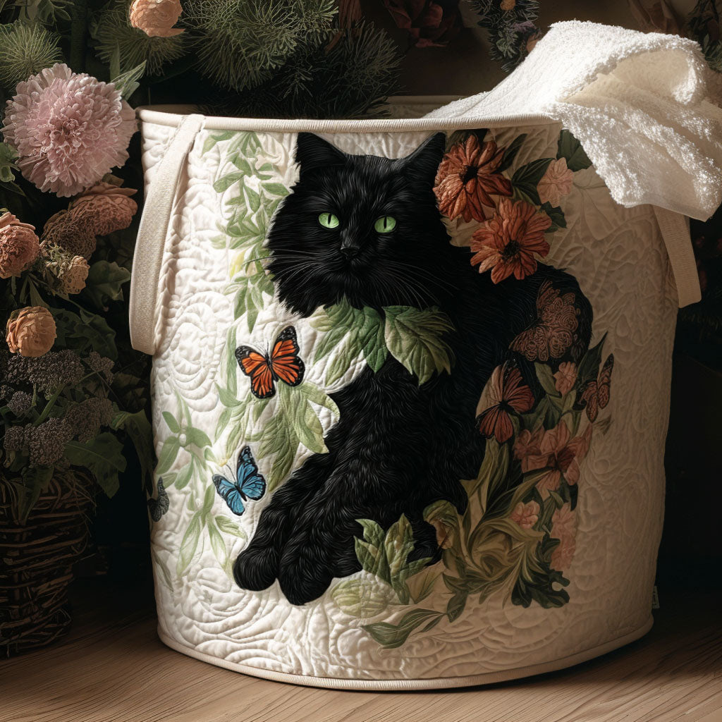 Blossoming Whiskers Quilted Laundry Basket