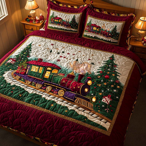 Christmas Train Journey 3-Piece Quilted Bedding Set