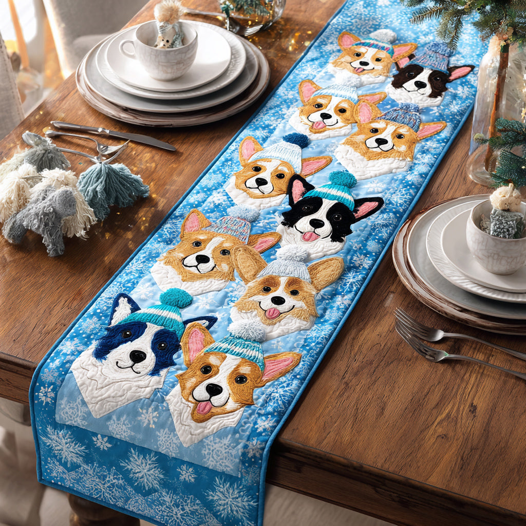 Fluffy Corgi Quilted Table Runner