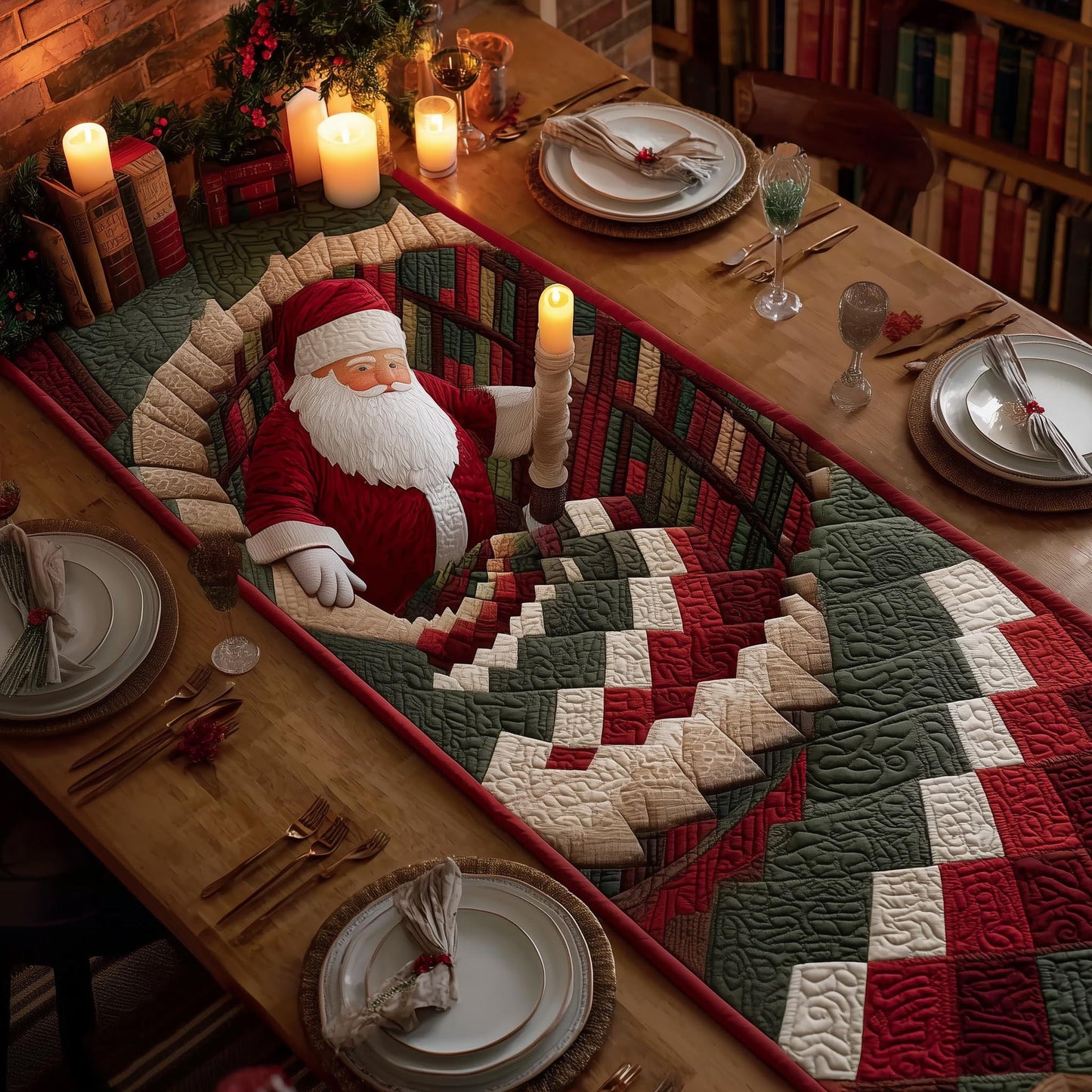 Jolly Santa Quilted Table Runner