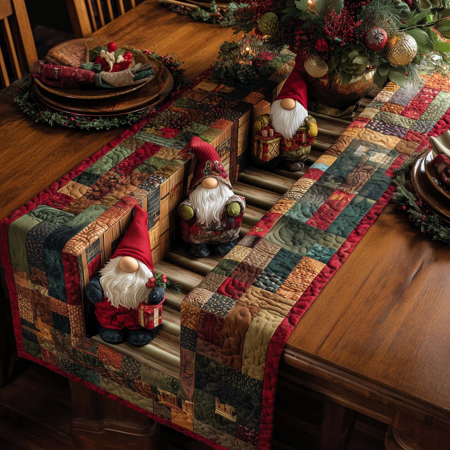 Jolly Santa Quilted Table Runner