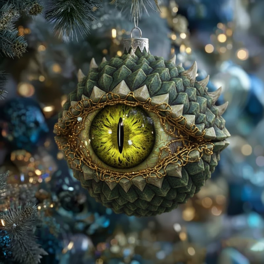 Moss-Green Dragon Eye Ornament — Stone Scales with Gold Veins — Dark Fantasy Tree Decor