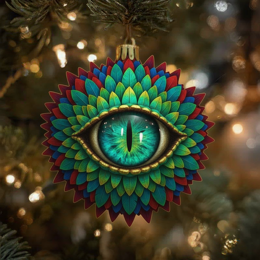 Emerald Dragon Eye Ornament — Jewel-Tone Petal Wreath with Gold Trim — Fantasy Tree Decor