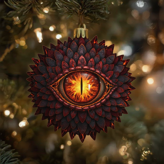 Inferno Dragon Eye Ornament — Charred Crimson Petal Wreath — Dark Holiday Decor
