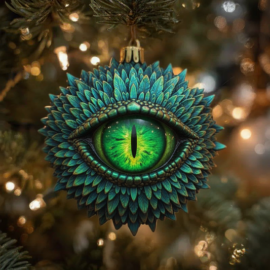 Verdant Serpent Eye Ornament — Teal Feather-Petal Wreath — Enchanted Tree Decor