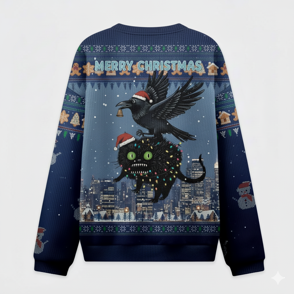 π¦ Dark Christmas Cat & Crow Sweater β Creepy Funny Holiday Pullover Gift