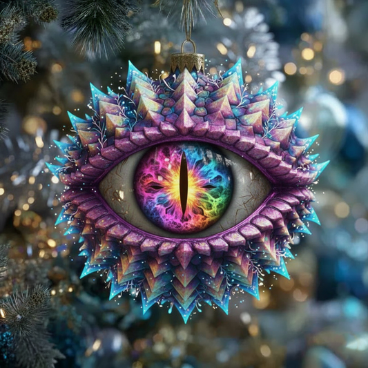 Prism Dragon Eye Ornament — Iridescent Rainbow Iris with Frosted Spikes — Enchanted Bauble