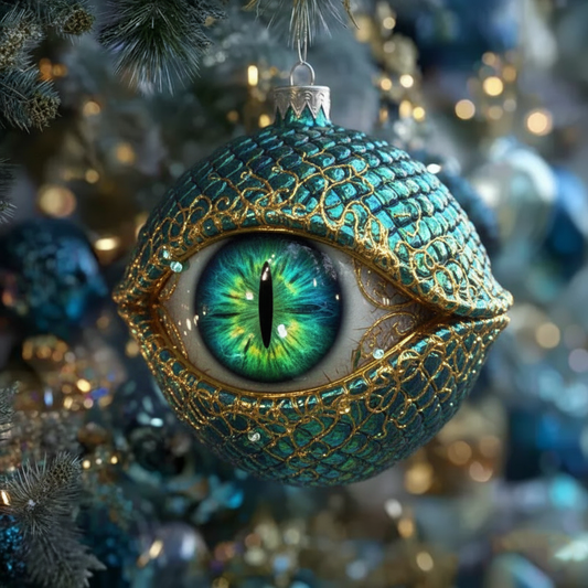 Teal Serpent Eye Ornament — Emerald Iris with Gold Filigree — Luxe Holiday Bauble